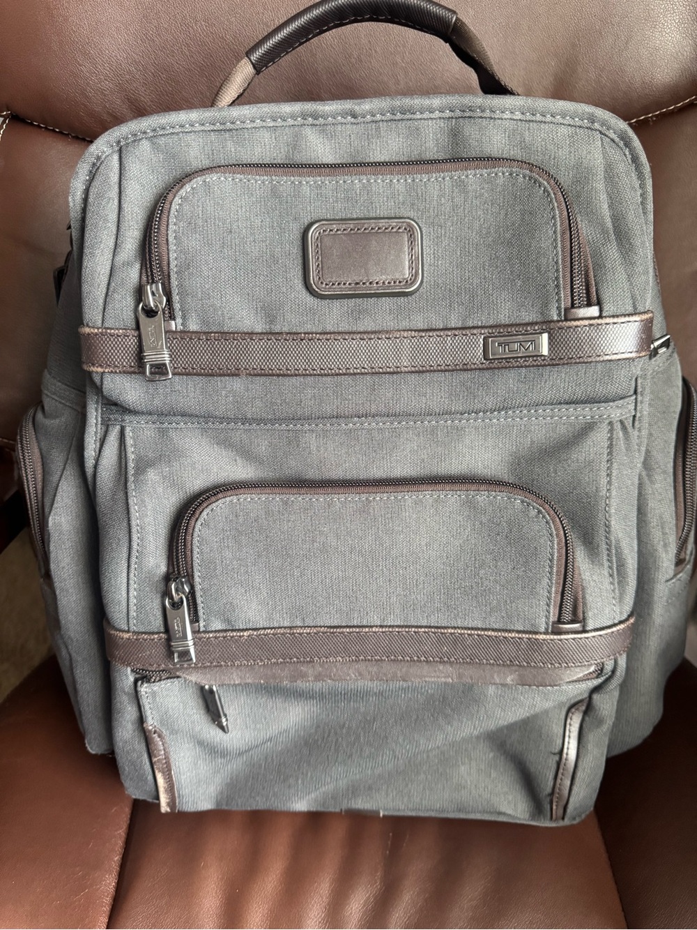 Tumi Alpha 3 Briefpack Anthracite Canvas Backpack with Brown Trim for Men